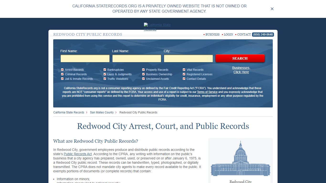 Redwood City Arrest, Court, and Public Records