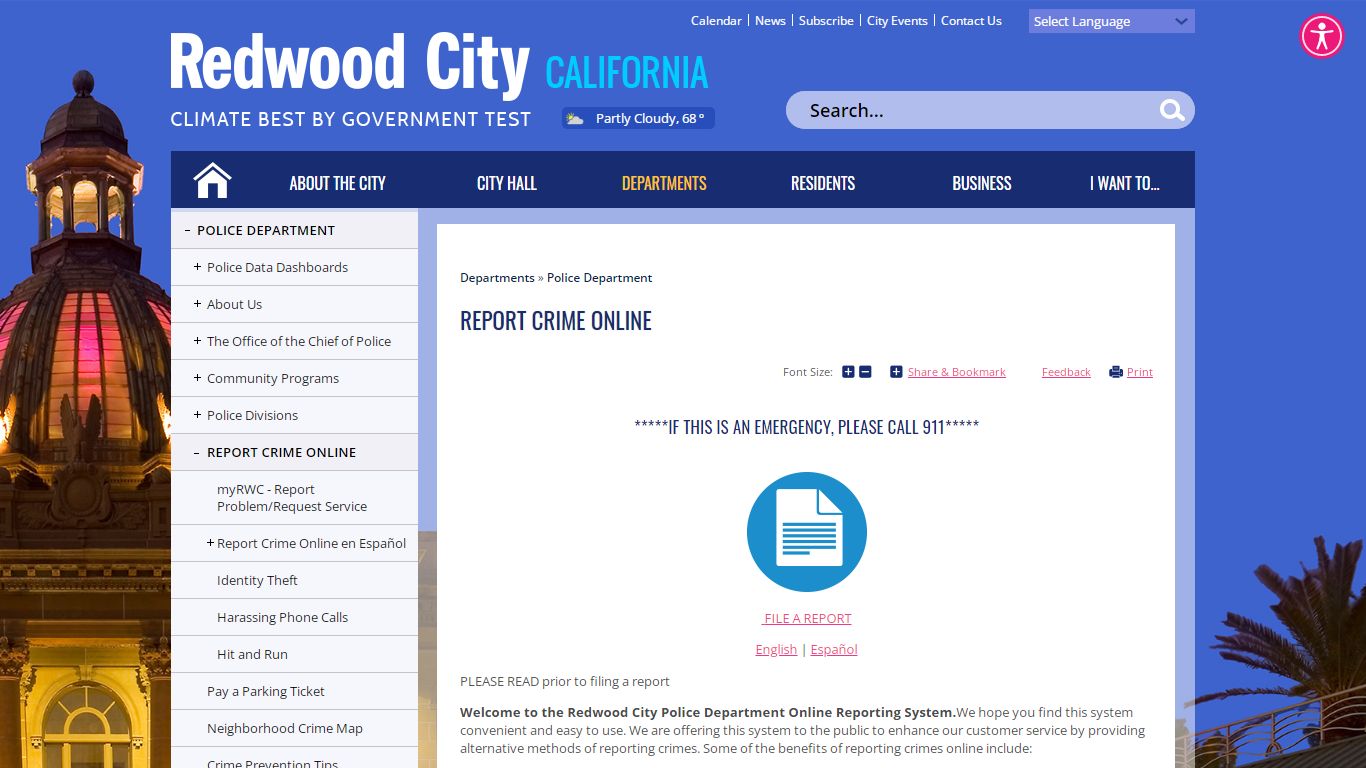 Report Crime Online | City of Redwood City