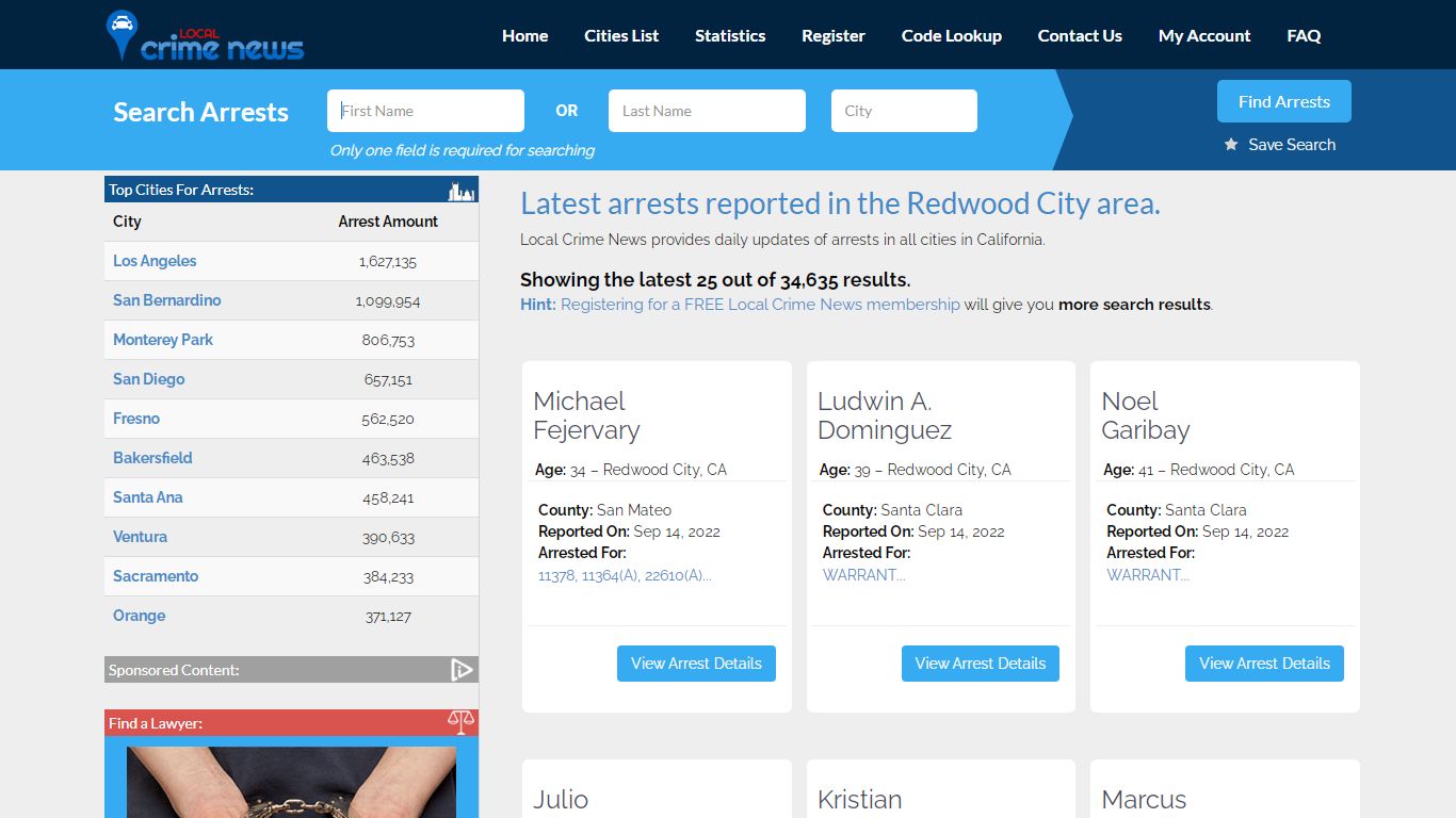 Redwood City California Arrest Records | Local Crime News
